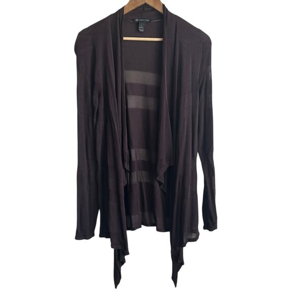 INC Women Drape Cardigan M Brown Open Front‎ Sheer Mesh Panels Whimsigoth Boho - Picture 1 of 9